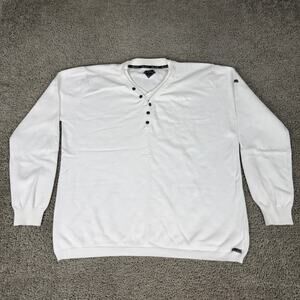 Blanc Du Nil Sweater Mens XL White Henley Cotton Knit Pullover Logo Long Sleeve